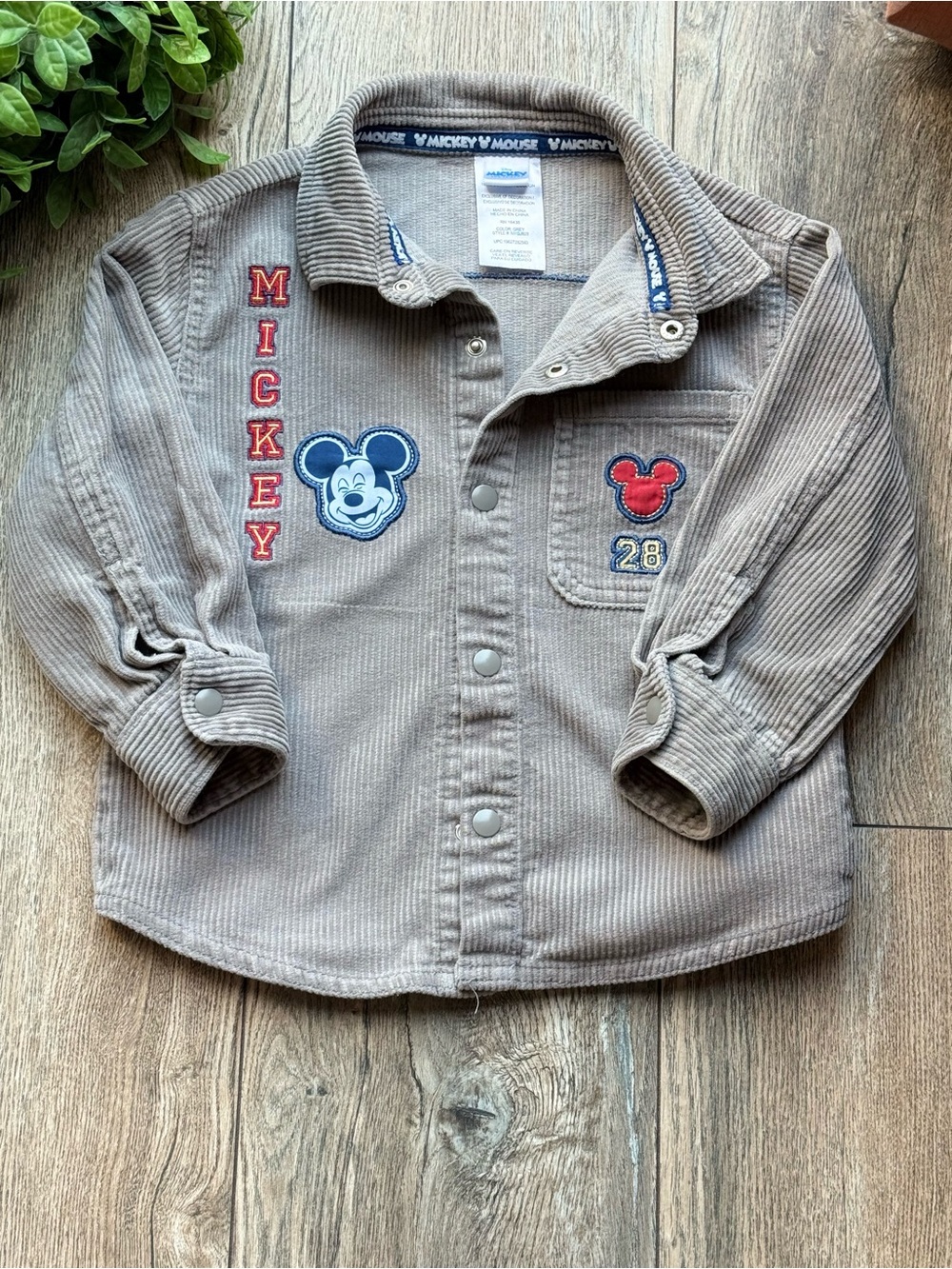 Disney Boys' Grey Corduroy Mickey Button-Front Shirt
